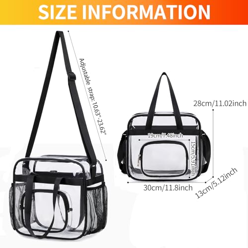 Clear Bags Stadium Approved,See Through Tote Bag+Shoulder Strap Large Transparent Bag - color: Small Size Black