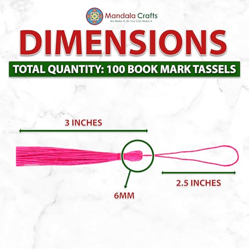 Mandala Crafts 100 Fuchsia Silky Bookmark Tassels with Loops for Crafts | Machine Washable, Polyester Mini Craft Tassels for Jewelry Making, Graduation Decorations, Keychains, Gift Tags & Ornaments - color: Fuchsia, size: 5.5 Inches