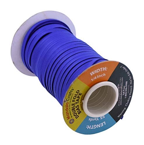 Mandala Crafts 55 Yds 1/4 Inch Blue Double Fold Bias Tape for Sewing | Machine Washable Binding Tape for Quilting, Hemming, Seams, Fabric Piping, All Fabrics & Denim, Indoor & Outdoor - color: Blue, size: 1/4 Inch 55 Yards