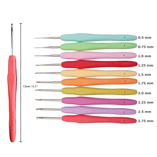 Yarniss 20 Size Crochet Hooks 0.5mm-10mm,Ergonomic Hook for Arthritic Hand - size: 20 Size (0.5~10.0mm)