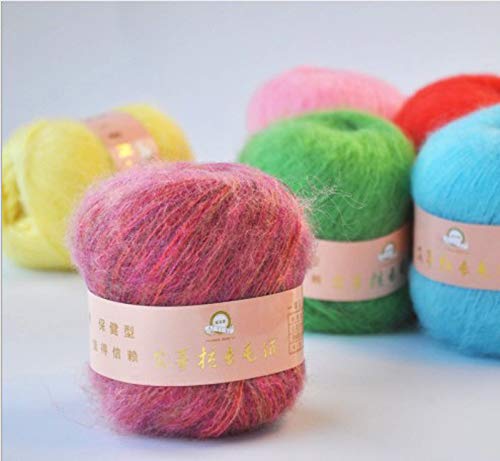 6 Skein Angola Mohair Yarn,Long-haired Angora Wool Cashmere Yarn for Knitting DIY Scarf Crochet Thread Supplies 300g (Lake Green) - color: Lake Green