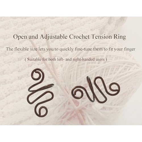 2Pcs Crochet Rings for Finger, Adjustable Open Yarn Guide Crochet Tension Ring for Crocheting Knitting Accessories Supplies Metal Yarn Tension Loop Ring for Finger (Brown), SATONBEYI - color: Brown-2P