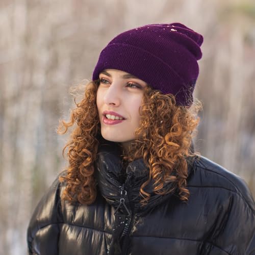 100% Cotton Beanie Hat Winter Hats Women Men Warm Knit Beanies | Double Layer Warmth ,Ultra-Soft Itch-Free Pure Cotton Knitted, Cuffed & Uncuffed Fisherman Slouchy Skull Cap for Womens Mens - color: 1pcs Purple