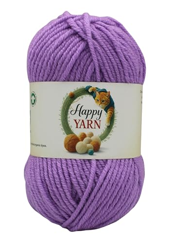 Sunny Cat Happy Yarn 50% Wool Yarn for Knitting & Crochet 3 x 3.5oz/100g, #5 Bulky Weight 3 x 120 Yards Soft Yarn for Sweaters Hats & Scarves Made in Turkey (Enchanted Violet 76076) - color: Enchanted Violet 76076