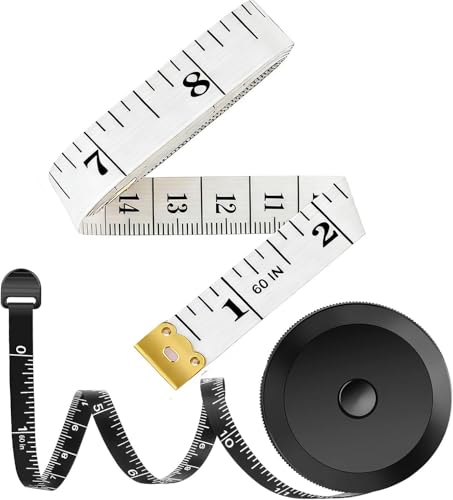Auto-Retract Body Measuring Tape 60" (2-Pack) – for Fitness, Weight Loss, Sewing, Tailoring & Craft Measurements,White+Black