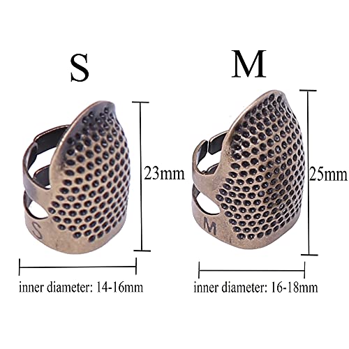 J.CARP 4Pcs Sewing Thimble, Metal Copper Sewing Thimble Finger Protector, Adjustable Finger Shield Ring Fingertip Thimble Sewing Quilting Craft, Accessories DIY Sewing Tools (2 Sizes, S/M) - color: Style1-Copper