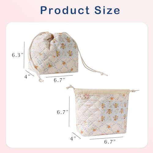 uekeboag Cotton Quilted Drawstring Makeup Bag（08Pink Flower） | Small ,Canvas Lining, Foldable Coquette Aesthetic Cute Travel Toiletry Bag,Drawstring Gift Bag for Women and Girls - color: 08Pink Flower