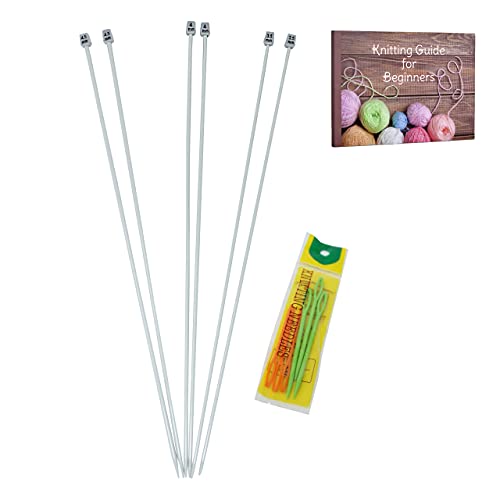 KnitPal 16-Inch (40cm) Aluminum Knitting Needles Set for Blankets - 3 Pairs | US Sizes: 4/3.5mm, 6/4mm, 7/4.5mm-Straight Knitting Needles Set Single Pointed - Metal Knitting Needles with eBook - size: US 4, 6, 7 (3.5mm, 4mm, 4.5mm), 16 inches