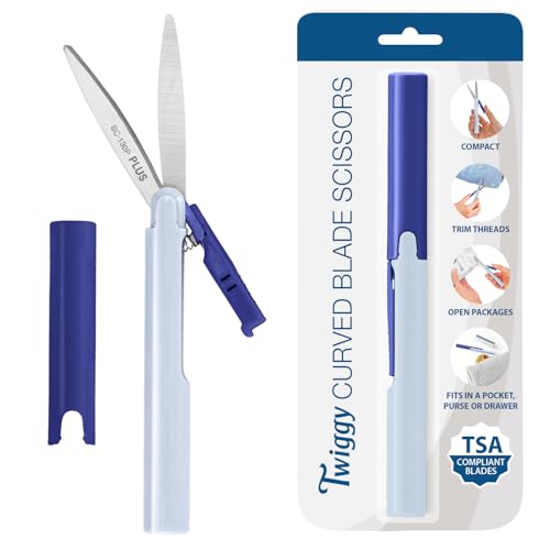 Plus Pen Style Non-Stick Compact TSA Twiggy Scissors with Cover, Blue - color: Blue, size: 1-Pack