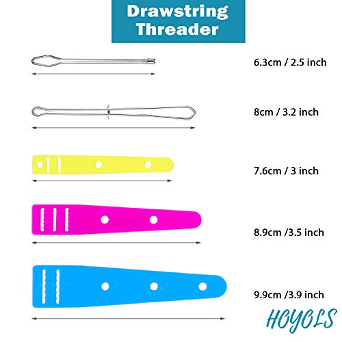 HOYOLS 7 Pcs Drawstring Threader Set | Elastic Bodkin, Loop Turner Tweezers, Quick & Easy Rethreading Tools, for Hoodies, Sweatpants, Sewing & Crafts