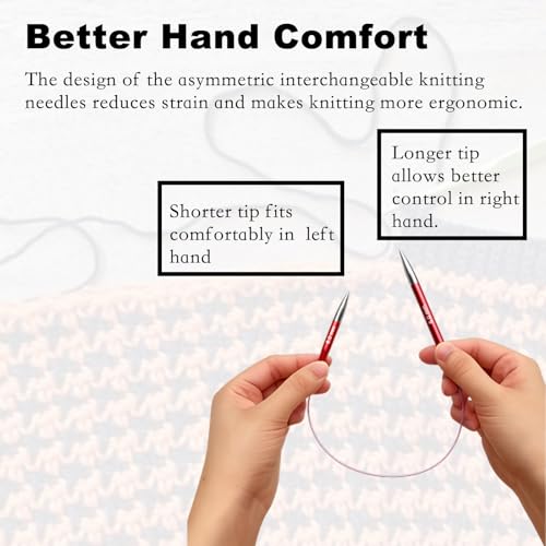 Svartur Asymmetrical Interchangeable Circular Knitting Needles, with Assorted Circular Knitting Needles and 4 Cables, Accessories and Case, 12 Pairs - color: Multicolored-Asymmetrical-12 Pairs