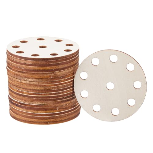 DICOSMETIC 36Pcs Wood Weaving Cards Round Loom Cards 2.15x2.15x0.1 Inch Tablet Weaving Supplies Burlywood 10 Hole Knitting Card for Gift DIY Tapestry Handcraft Tool, Hole: 6mm - size: 5.45x0.25cm
