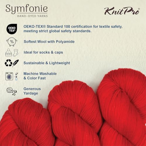 KnitPro Symfonie Fingering Weight Merino Wool Yarn 100g, Berry Bowl | 75% Extrafine Merino & 25% Polyamide, 438yds, OEKO-TEX Certified, Superwash, Colorfast, #1 Yarn Skein for Knitting & Crochet - color: Berry Bowl