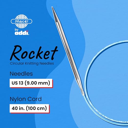 skacel by addi Rocket Circular Knitting Needles, Fixed 40 Inch (100 cm) Plated Brass Tips with Flexible Nylon Cord, 9 mm (US Size 13) - size: 9.00 mm