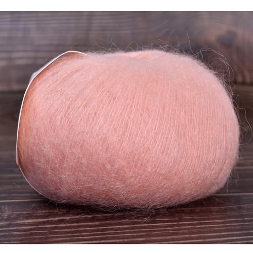 Kid-Silk Mohair Yarn, Lace Weight, 4 Balls 100g, 1420 yds | Yarnique 61% Super Kid Mohair & 20% Silk | Airy Halo | Soft Glow（31 Peach Pink） - color: 31 Peach Pink