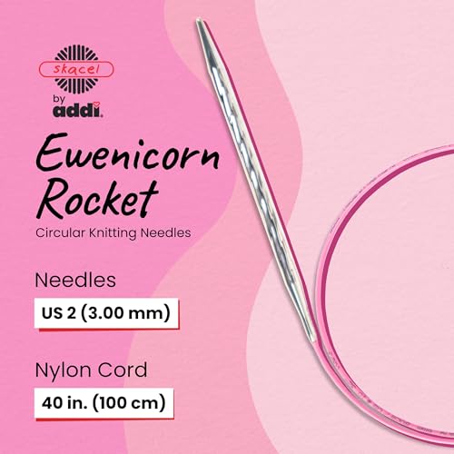 skacel by addi Ewenicorn Rocket Circular Knitting Needles, Fixed 40 Inch (100 cm) White Chrome Plated Brass Tips with Flexible Nylon Cord, 3 mm (US Size 2) - size: 3.00 mm