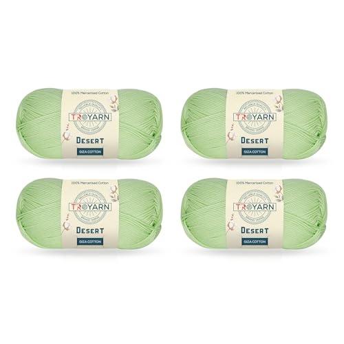 Troyarn Desert Giza Cotton (4- Skeins Pack) 100% Mercerized Giza Cotton Yarn Super Fino Worsted Weight #1 Soft Knitting and Crochet Yarn (4 x 1.76 oz) / (4 x 137 Yds) (11058 - Pistachio) - color: 11058, size: 4 Skein