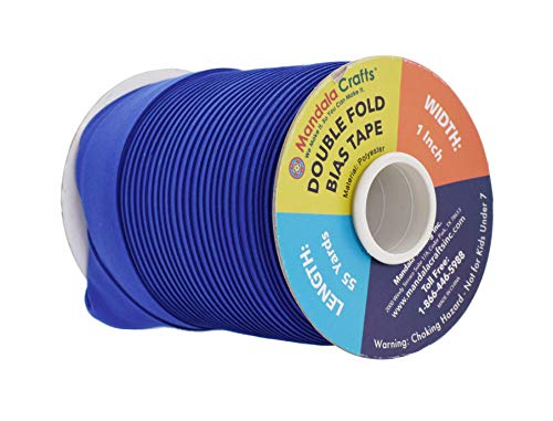 Mandala Crafts 55 Yds 1 Inch Blue Double Fold Bias Tape for Sewing | Machine Washable Binding Tape for Quilting, Hemming, Seams, Fabric Piping, All Fabrics & Denim, Indoor & Outdoor - color: Blue, size: 1 Inch 55 Yards