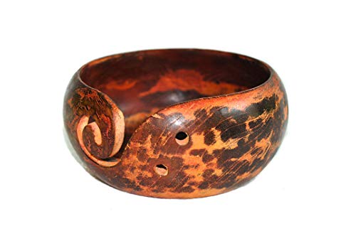 Premium Solid Dark Handmade Crafted Wooden Portable Antique Yarn Storage Bowl - Holder for Knitting Crochet Hook Accessories (6" x 6" x 3", Rustic Orange) - color: Rustic Orange, size: 6" x 6" x 3"