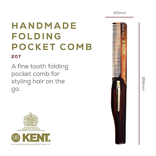 Kent 20T Handmade Folding Pocket Comb for Men, Fine Tooth Hair Comb Straightener for Everyday Grooming Styling Hair, Beard or Mustache, Use Dry or with Balms, Saw Cut Hand Polished, Made in England - color: Tortoiseshell, size: 3 Pack