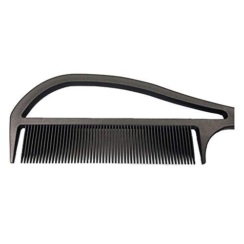 Authentic "Never Let Go" Carbon Fibre Professional Styling Comb, Balayage and Highlighting Long Tail Metal Pick Teaser Comb (#2)