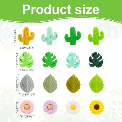 16pcs Knitting Needle Stoppers, Silicone Needle Point Protectors Daisy Leaf Cactus Monstera Silicone Focal Beads Knitting Supplies Accessories for Crafts Necklace Bracelet