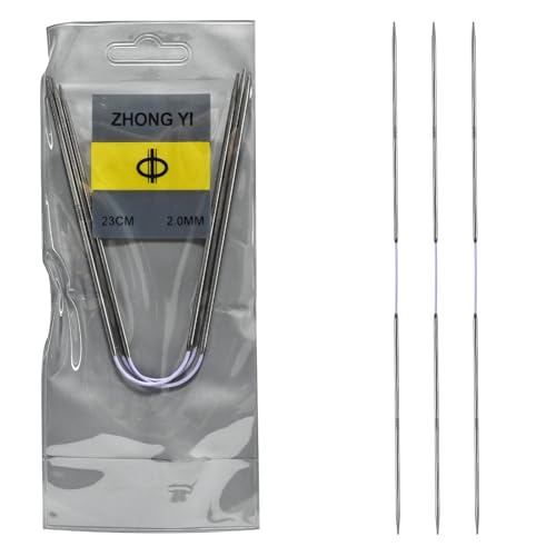 Soosui 2.0mm Circular Knitting Needles US0 | 3-Pack 9-inch (23cm) Double-Pointed Flexible Circular Needles, 3cm Cable, Durable and Smooth for Sweaters, Socks, Hats, and Other DIY Knitting Projects. - size: 2.0mm/US0