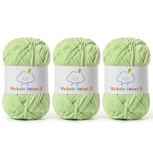 3 Pack Fluffy Chenille Yarn for Crocheting，Baby Yarn for Crocheting Soft，150g/5.28oz Velvet Amigurumi Yarn ，Fingering Weight Yarns for Crocheting Baby Blankets、DIY Craft.(3 Fresh Green) - color: 3 Fresh Green