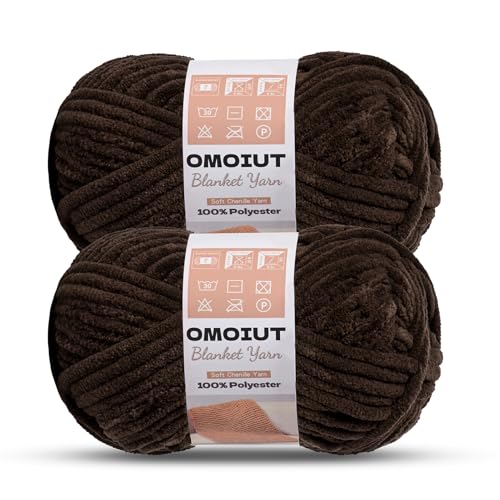 OMoiout Chunky Chenille Yarn for Crocheting, 2 Pack Soft Baby Blanket Yarn, #7 Super Bulky, Chunky Knit Blanket Crochet Yarn, 14 oz/218.7 yds Fluffy Velvet Amigurumi Yarn(2 Coffee) - color: [2 Coffee]