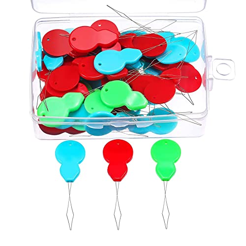 TecUnite 50 Pcs Gourd Shaped Needle Threader for Hand Sewing with Clear Box | Plastic Wire Loop DIY Needle Threader, Hand Machine Sewing Tool, Embroidery Craft Needle Threader, 3 Colors, Travel Use