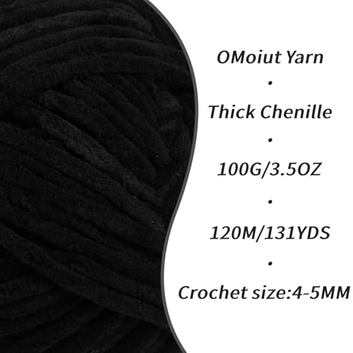 Fluffy Velvet Yarn for Crocheting, Chunky Chenille Baby Blanket Yarn for Crocheting, Soft Fuzzy Puzzle Yarn for Knitting, 100g/3.53oz Bulky Thick Amigurumi Crochet Yarn（Black） - color: Black
