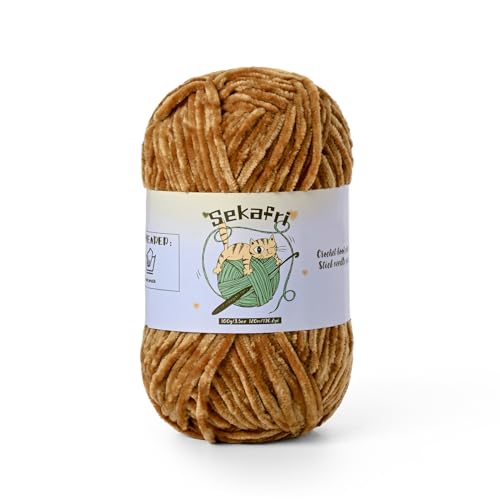 Fuzzy Chenille Yarn for Crocheting, Fluffy Amigurumi Crochet Yarn for DIY Craft/Hat/Shoes, (100g/197yds) Soft Velvet Baby Blanket Yarns（Brown） - color: Brown
