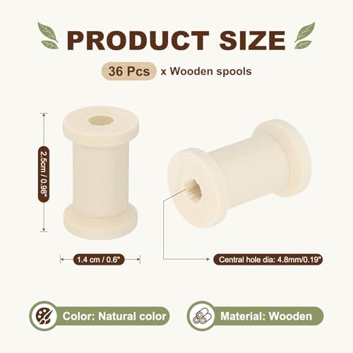 MECCANIXITY 36 Pcs 0.6"x1" Small Empty Thread Spools, Natural Color Unfinished Wooden Spools Wire Weaving Bobbins, Wire Weaving Bobbins for Embroidery DIY Sewing Machines Cord Jewelry Chain - color: Natural Color, size: 0.6"x1"