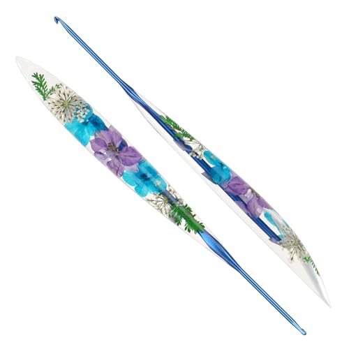 Katech 2.5mm Crochet Hook for Arthritic Hands, Long Aluminum Inline Hooks | Ergonomic Crochet Hooks with Dried Floral Grip-Elegant & Unique, Smooth Crochet Needle-Crochet Gift for Beginner&Crocheter - size: 2.5mm