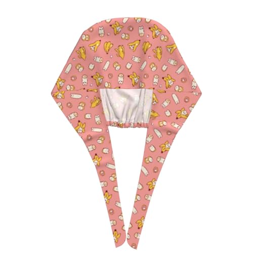 MOLIAN Dental Tooth Adjustable Working Cap Surgical Headgear for Women Men | Adjustable Tie Back Scrub Caps with Button Built-in Sweatband Working Cap for Nurses Doctors and Workers - color: Banana Cat