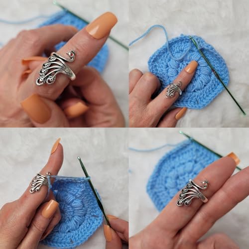 Namifin Crochet Ring for Fingure Adjustable Crochet Tension Ring Yarn Tension Rings Easy Crocheting Crochet Accessories Mother Grandma Thanksgiving Presents - color: Peacock Ring - Red