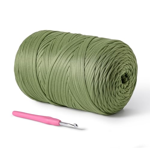800g T-Shirt Crochet Yarn for Crocheting Crafts/Bags/Basket/Coaster,Hand Knitting Tshirt Yarn for Crochet,228yds T Shirt Yarns with High Elastic Thick Yarns Polyester Fabric（Avocado Green） - color: Avocado Green