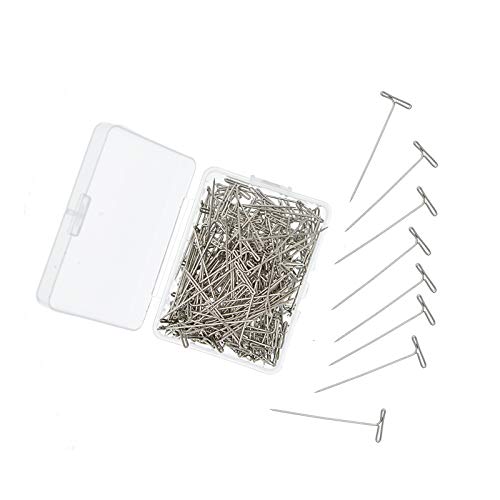 200 Pieces Stainless Steel T-Pins, 38mm/1.5inch，T Shape Sewing Pins for Blocking Knitting, Wig Pins Stainless Steel Push Pin Kit with Clear Box for Mannequin Head and Sewing
