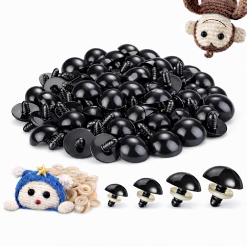SUCHCOSY 200pcs (Eyes and Washers: 400pcs) 12mm, 14mm, 16mm, 18mm Mixed Safety Eye for Amigurumi Plastic Crochet Doll Eye with Washer for Crochet Crafts. Black - size: 12-18mm