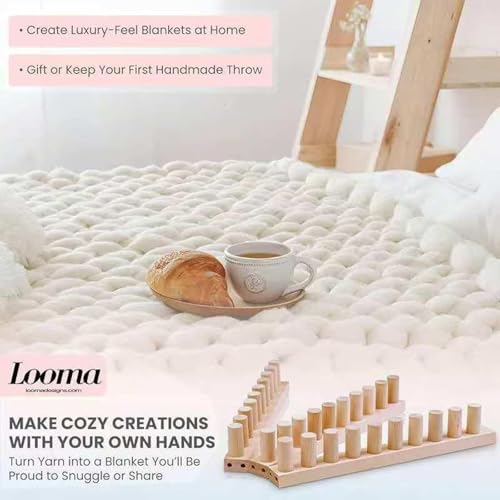 46" Chunky Blanket Loom – Adjustable Wooden Hand Knitting Loom, DIY Finger Knitting Loom Kit, No Needles Required Portable Weaving Loom for Bulky Blanket Making, Reusable Crochet Loom Crafts | Removable