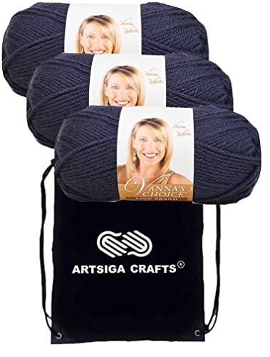 Lion Brand Yarn Vanna'S Choice 860-110 Navy | 3 Skeins, Same Dye Lot, Project Bag, CYC #4 Worsted, 100% Acrylic, Ideal for Crochet, Knitting Blankets, Hats, Scarves - color: 860-110-Navy