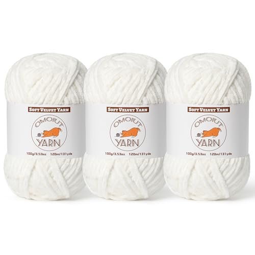 3 Pack White Fluffy Velvet Yarn for Crocheting, Chunky Chenille Baby Blanket Yarn for Crocheting, Soft Fuzzy Puzzle Yarn for Knitting, (100g/3.53oz Each) Bulky Thick Amigurumi Crochet Yarns - color: 3 White