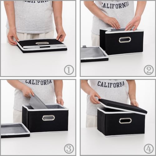 PRANDOM Storage Boxes with Lids [3-Pack] Fabric Collapsible Storage Bins Organizer Containers Baskets Cube with Cover for Home Bedroom Closet Office Nursery Black（11.4X8.6X6.7 - color: Black, size: S(3-Pack)
