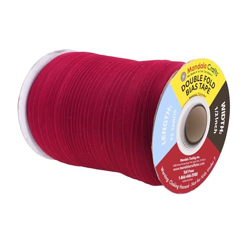 Mandala Crafts 55 Yds 1/2 Inch Burgundy Double Fold Bias Tape for Sewing | Machine Washable Binding Tape for Quilting, Hemming, Seams, Fabric Piping, All Fabrics & Denim, Indoor & Outdoor - color: Burgundy, size: 1/2 Inch 55 Yards
