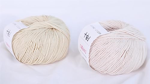 Fine Weight Knitted and Crocheted Cotton Yarn, 100% Long Staple Cotton Yarn, Baby Sports, 2 Packages of 100g/3.52oz (Per Skein 50g/162yards)-Milk Tea White - color: PM02-Milk Tea White