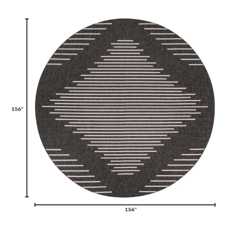 Unique Loom Outdoor Modern Collection Area Rug - Tambor (13' Round, Charcoal Gray/ Ivory) - color: Charcoal Gray/Ivory, size: 13' (Round)
