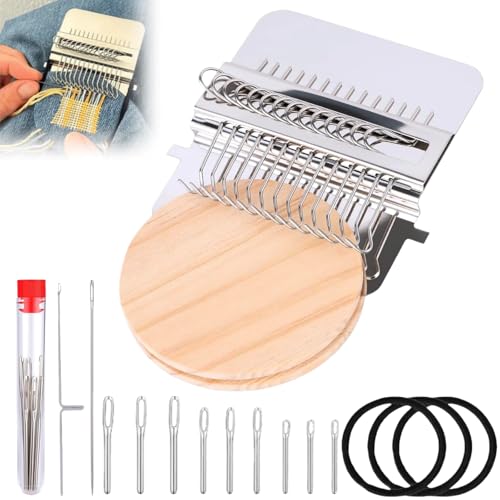 Patch Maker 2.0 Darning Loom Kit for Beginners, Portable Handcraft DIY Knit Patch Repair Tool, Quick Mending Weaving Set for Holes, Worn Spots & Stains on Jeans, Socks & Clothes (14 Hooks)