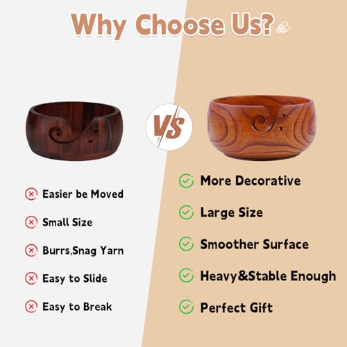 Weabetfu Wooden Yarn Bowl Handmade Rosewood Knitting Bowls for Crocheting | Knitting Yarn Bowl with Spiral Groove and Holes,6" x 3" Premium Yarn Bowls,Crochet Bowl for Mother's Day and Christmas Gift - size: 6.3inch