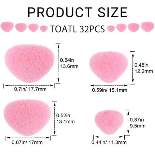 Winsyison 32pcs Craft Noses with Washers for Amigurumi, Pink | Plastic, Crochet Noses, Mix‑Size Flocking Craft Parts Accessories for Plush Crochet Puppet Animal Handmade Projects