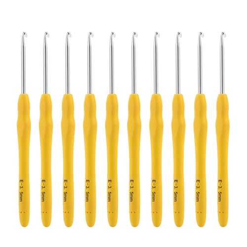 Vodiye 10PCS Crochet Hooks, Professional Extra Long 3.5mm, Ergonomic Handle, Crochet Needle for Beginners and Experienced, Yellow, Metal - size: 10pcs - 3.5mm
